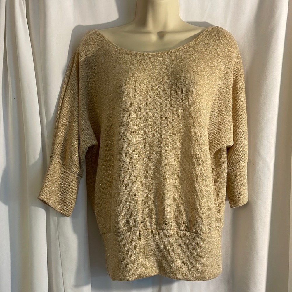 Gold Quarter Sleeve Sweater with Ties in Back. BCX, Size Medium